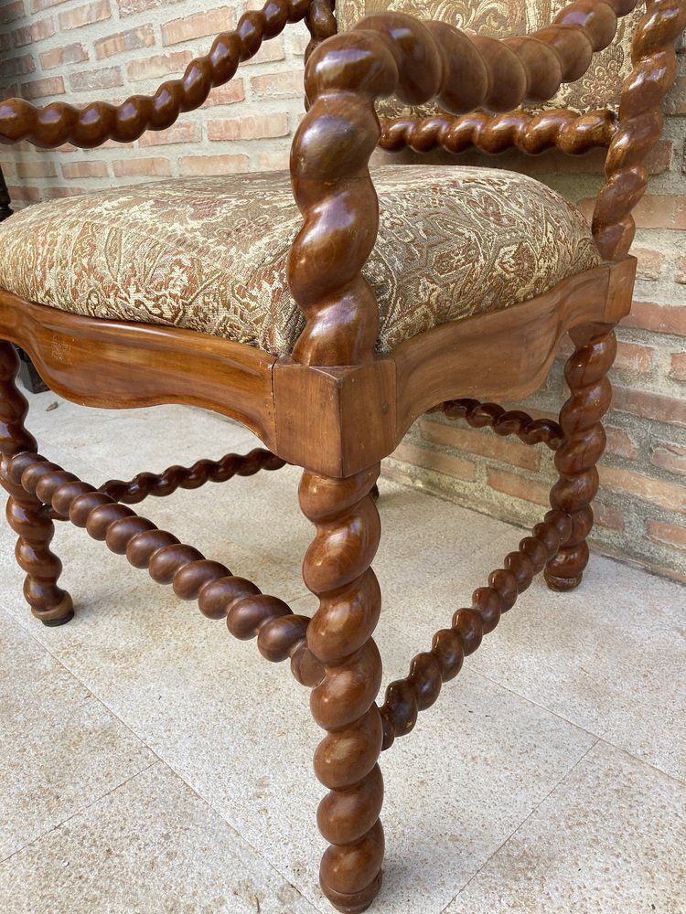 photo furniture Antique Louis XIV Style Hand Carved Armchair In Walnut And Cherry, 1890s