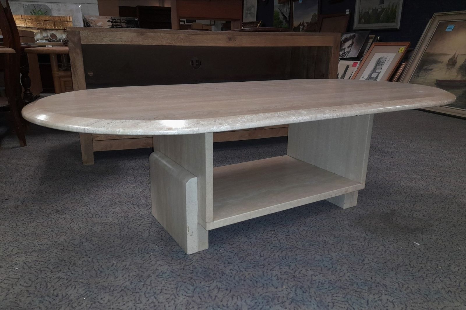 Mid Century Italian Travertine Coffee Table With Storage photo buy