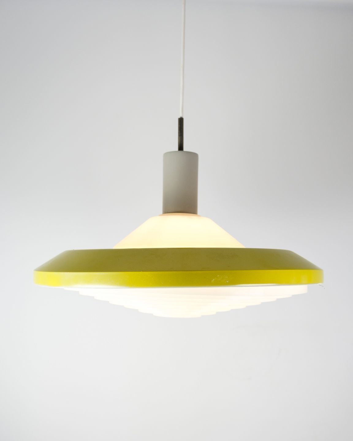 Stockholm Pendant Yellow Lacquer  Opal Glass By Louis Poulsen From 1960s.