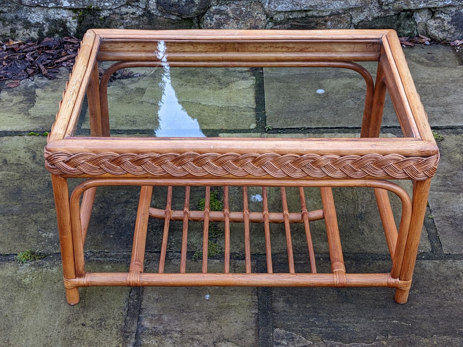 Vintage Boho Bamboo And Glass Coffee Table photo furniture