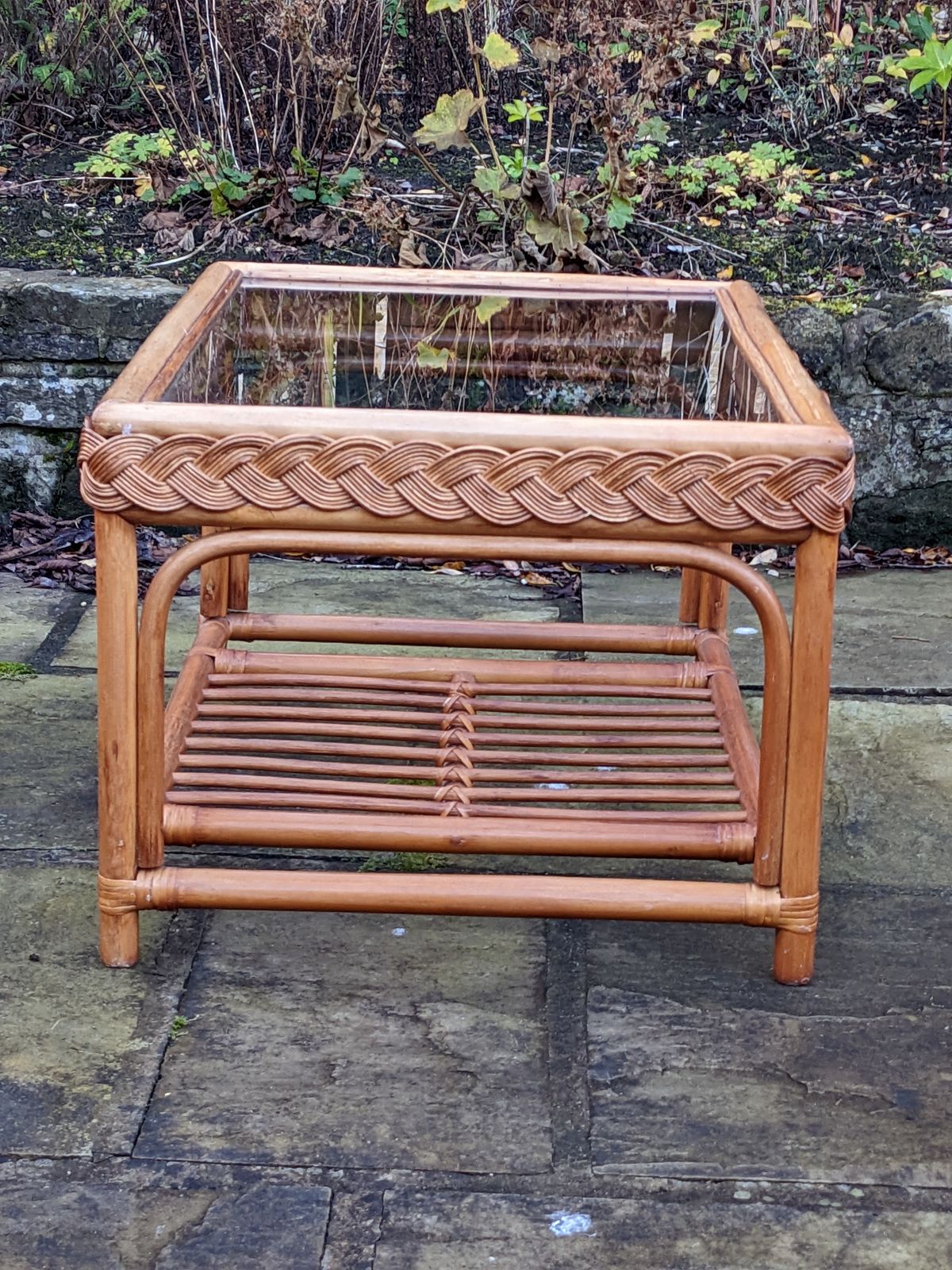 Vintage Boho Bamboo And Glass Coffee Table photo 95.0