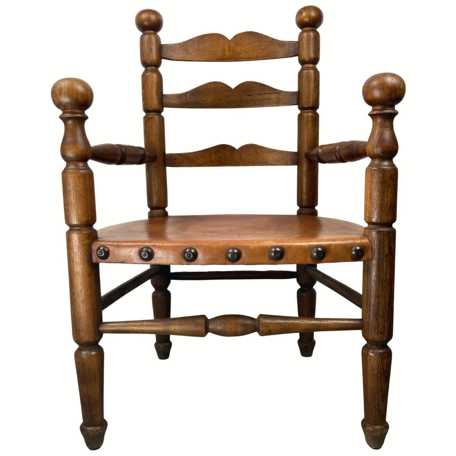 426.4 Rustic French Farm Chair, Leather Seat In The Manner Of Charles Dudouyt photo
