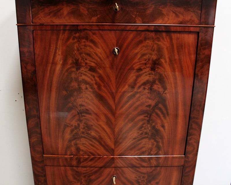 Narrow Secretary In Burl Mahogany Veneer, Restoration   1st Part Of The 19th Century photo 3651.35