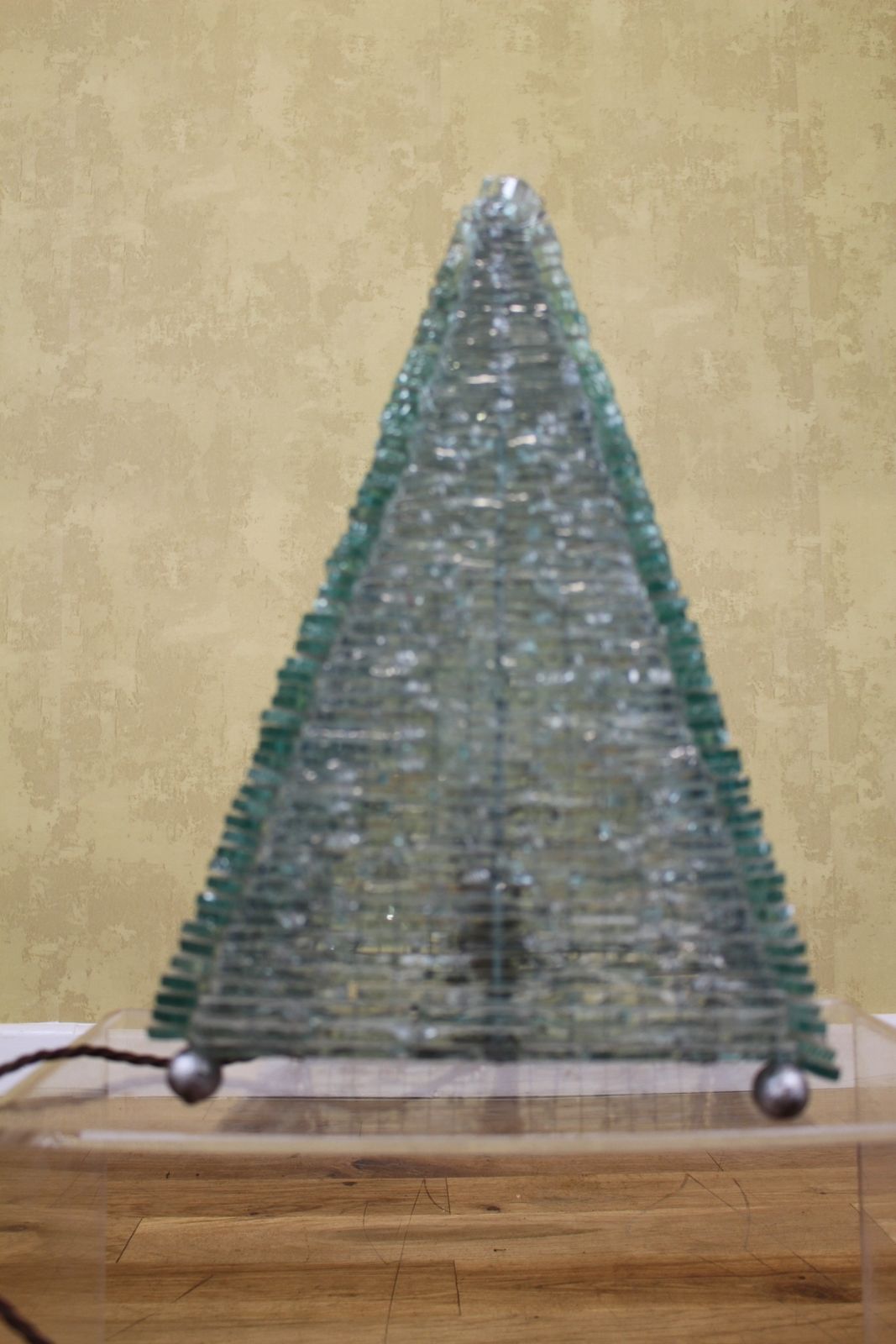 French 1970’s Wired Glass Pyramid Lamp 40cms