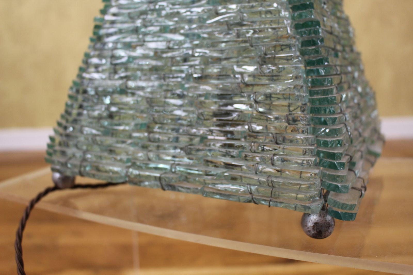 French 1970’s Wired Glass Pyramid Lamp 40cms photo for sale