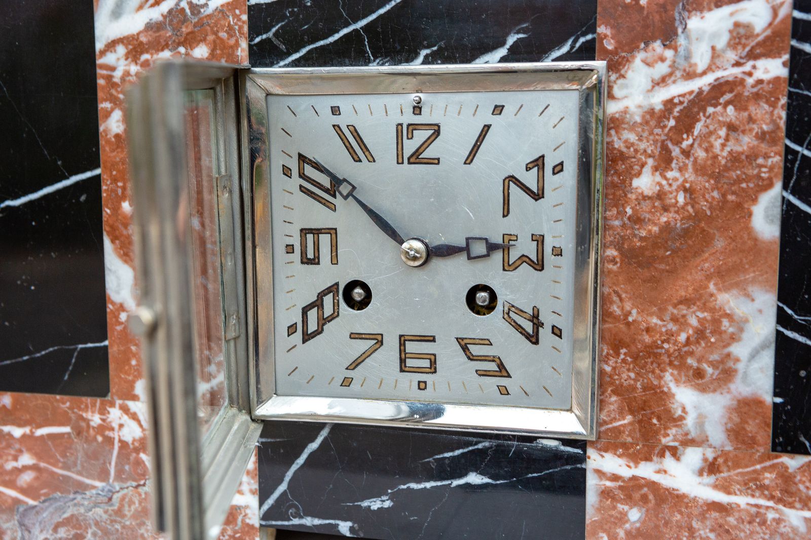 Art Deco Marble Mantel Clock French 1930s Bronze Swans Mantle France Chiming photo Home Decor