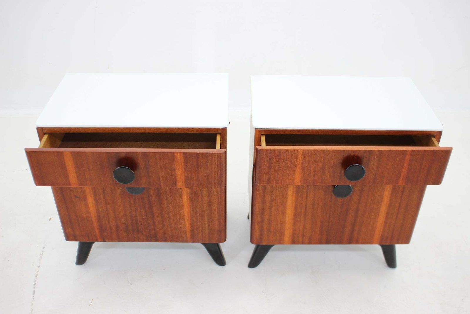 931.0 1950s Jindrich Halabala Mahogany Bedside Tables ,Czechoslovakia photo