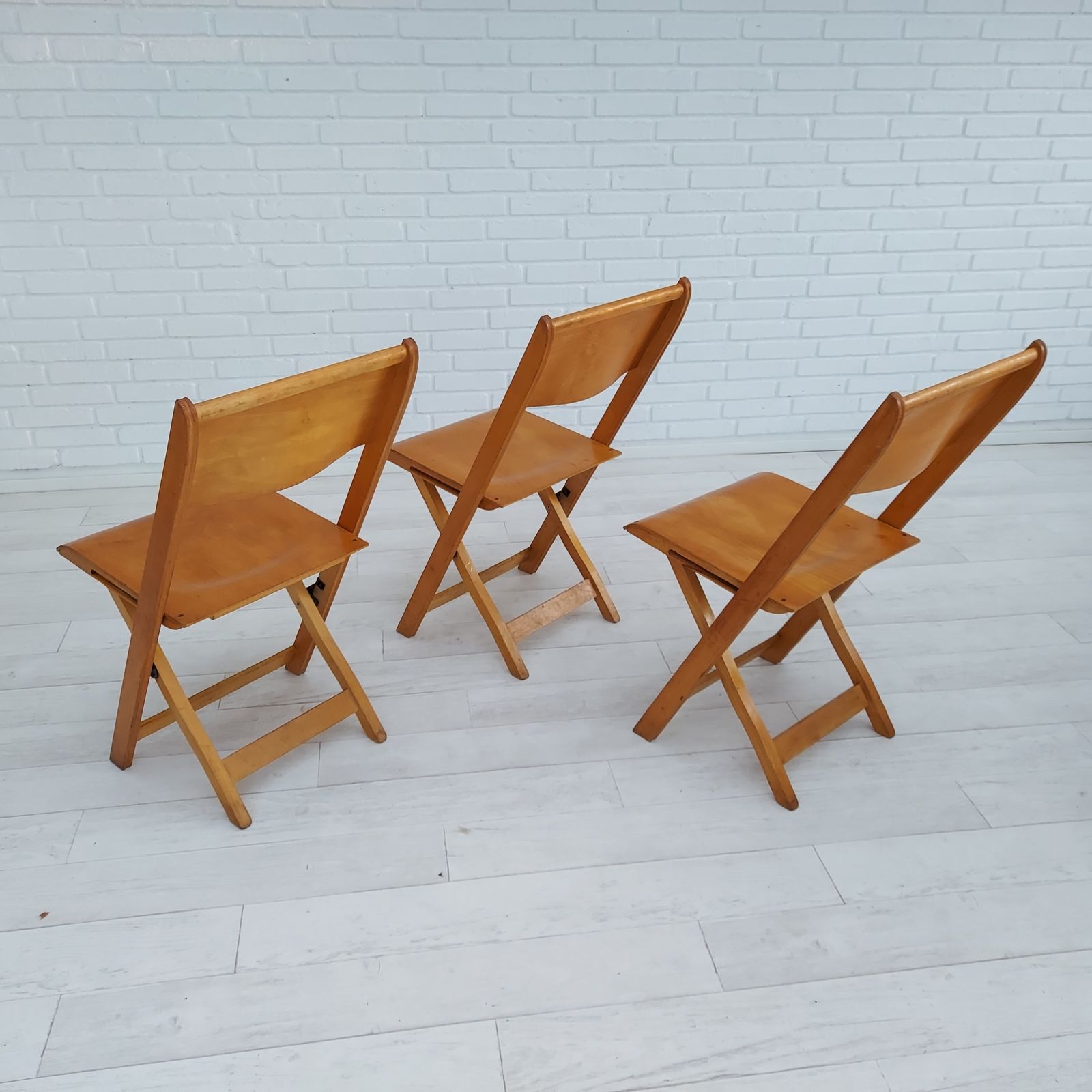 60s, Danish Design, Set Of 3 Pcs Folding Chairs, Plywood photo 410.0