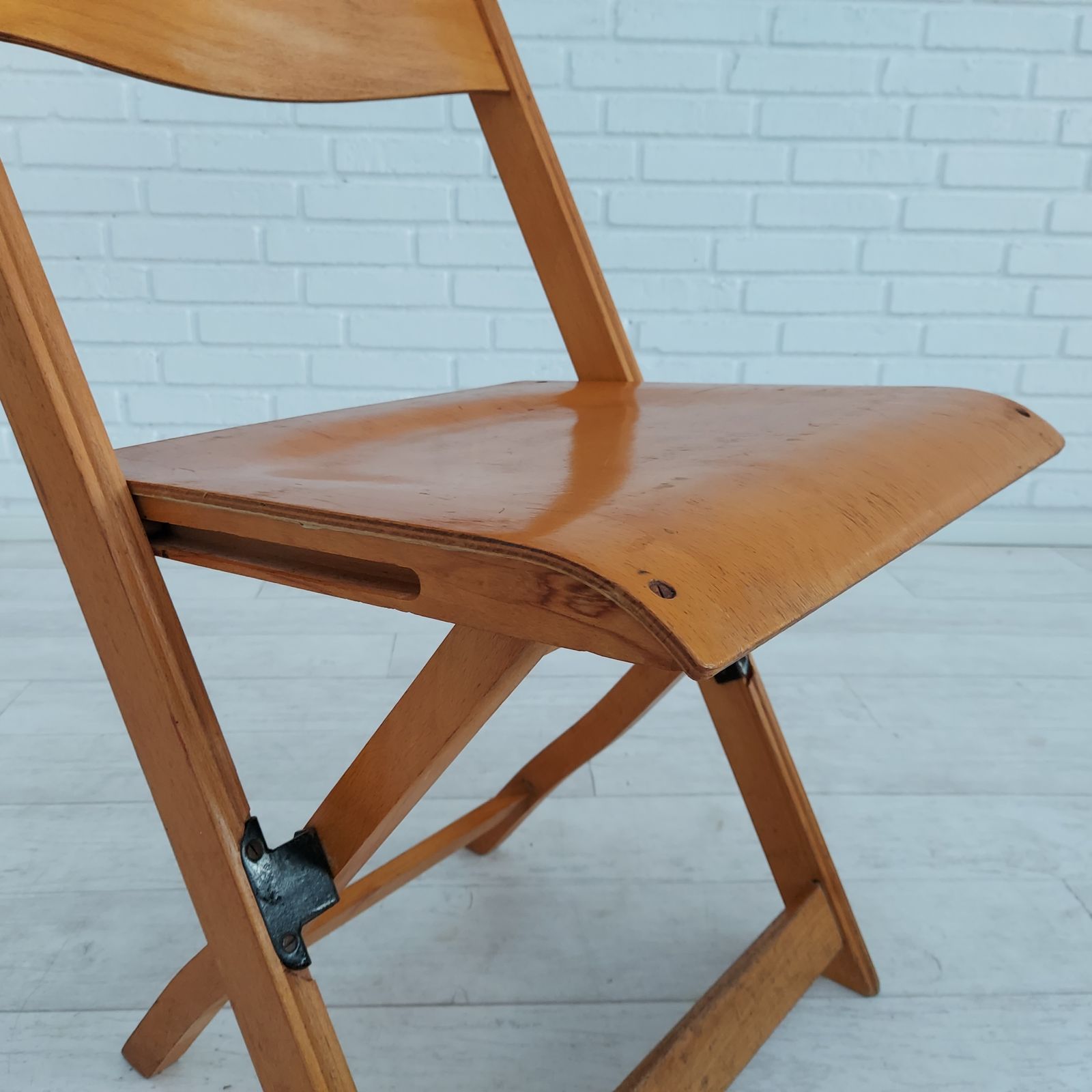 60s, Danish Design, Set Of 3 Pcs Folding Chairs, Plywood photo vintage
