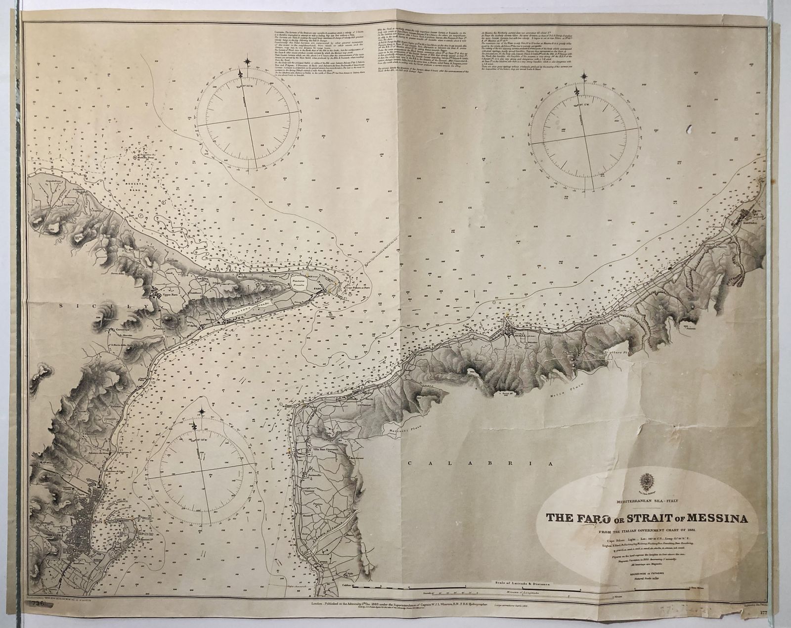 Nautical Chart Faro Messina Italy Admiralty Maritime 1889