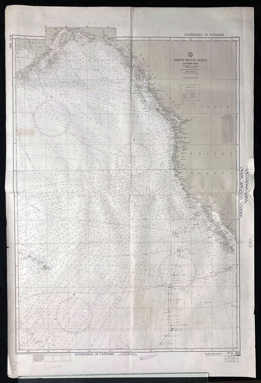 Nga Nautical Chart 520:North Pacific Ocean Canada USA Hawaii 1975