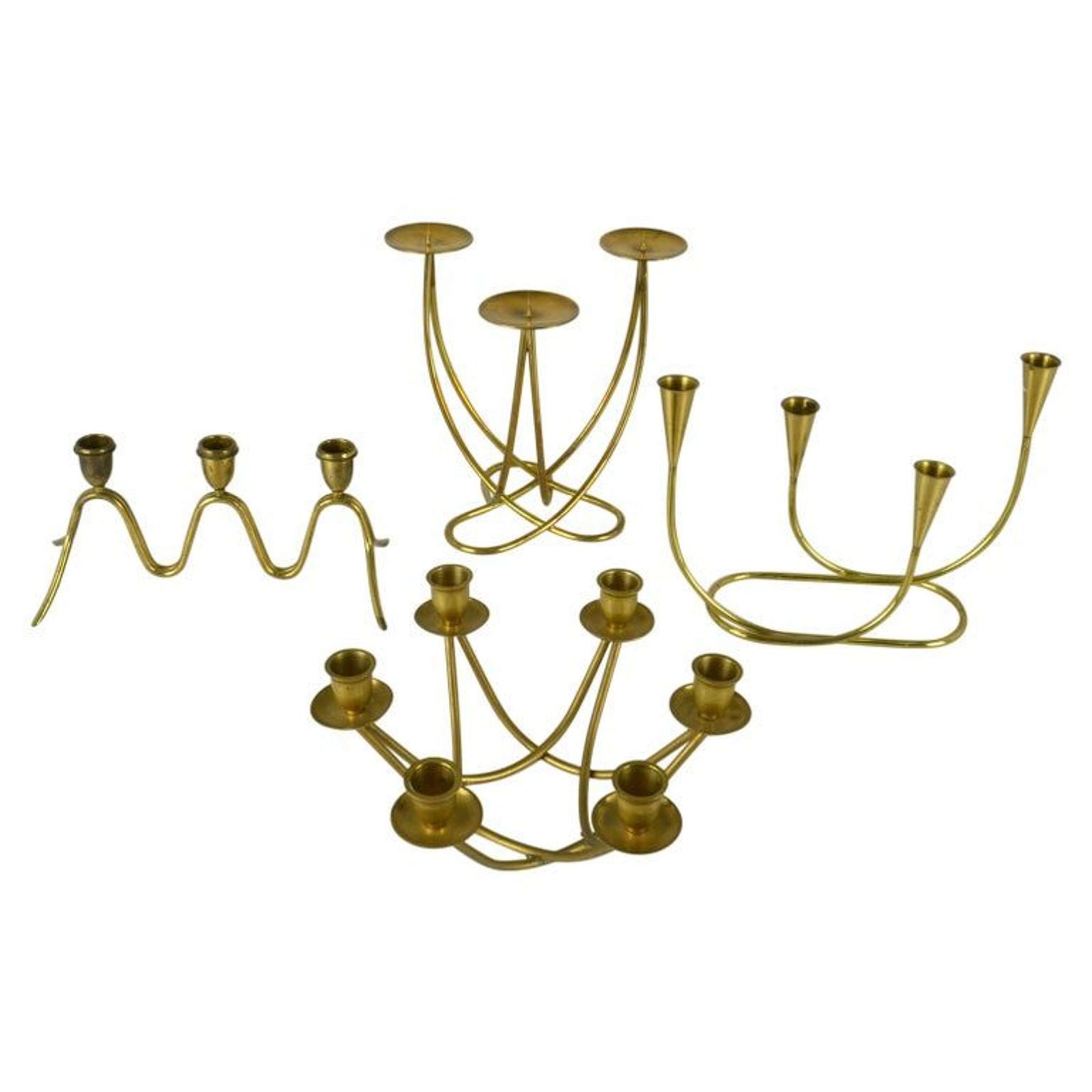 View Larger Image Of Group Of Four Brass Candelabras With Organic Curv