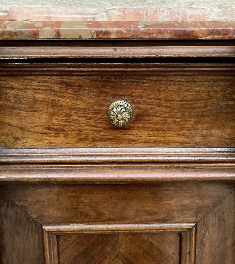 Antique Louis XVI Nightstands With Red Marble Top 1890s Set Of 2 photo vintage