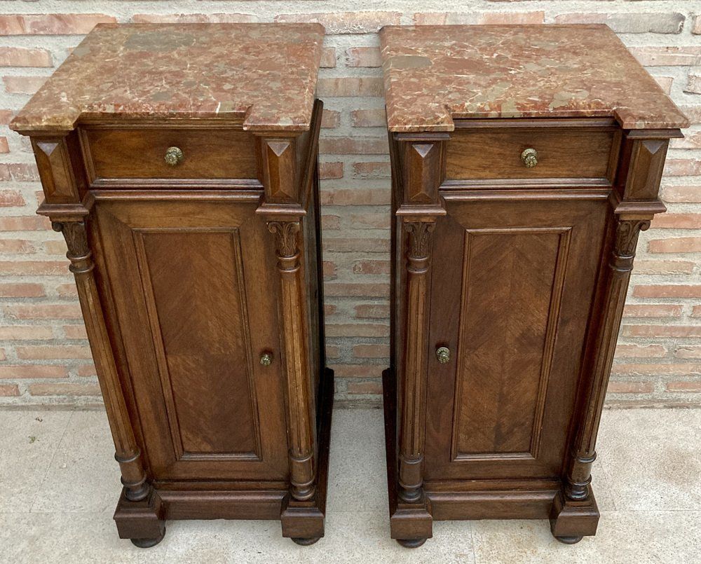 Furniture Antique Louis XVI Nightstands With Red Marble Top 1890s Set Of 2 photo