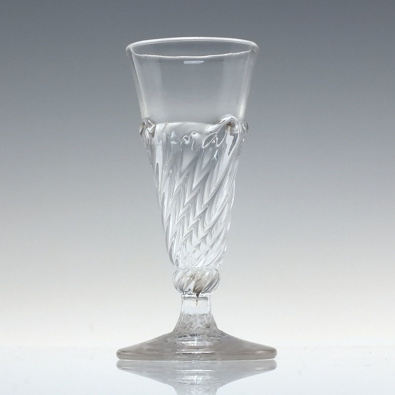 Rare Dram Size 18th Century Wrythen Flami Ale Glass C1750 photo furniture