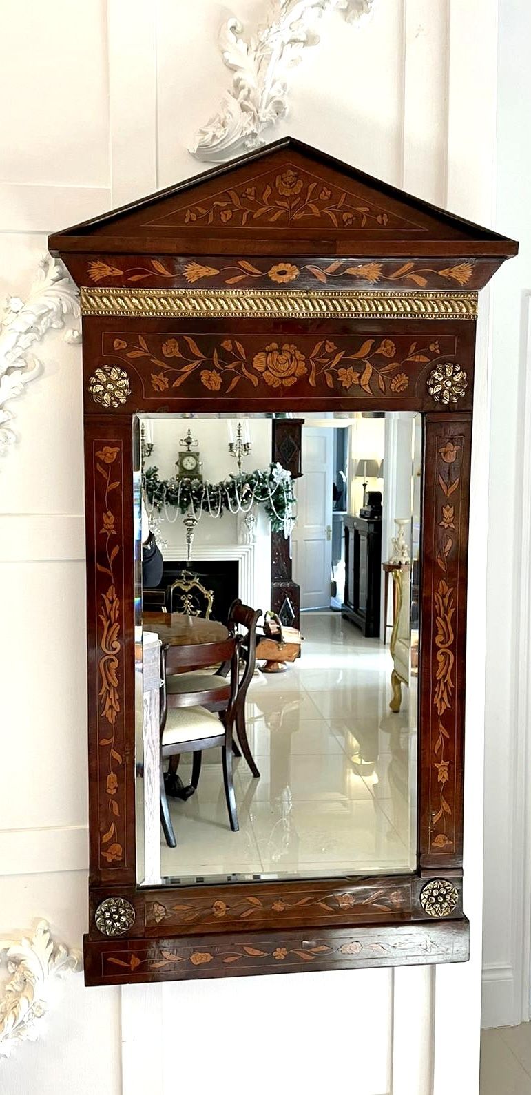 Outstanding Quality Antique Dutch Marquetry Mahogany Inlaid Wall Mirror photo 3125.0