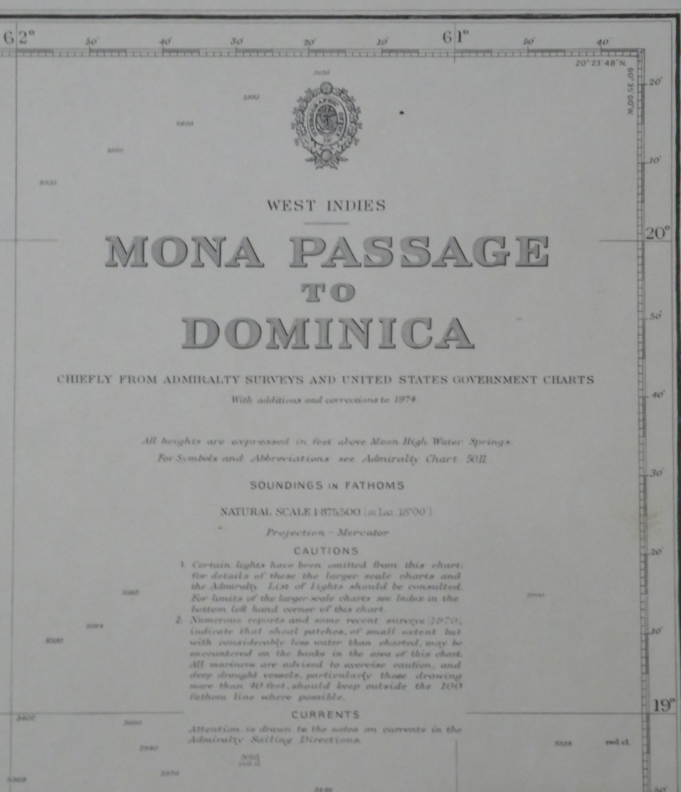 Nautical Chart West Indies Mona Passage Dominica 1974 photo furniture