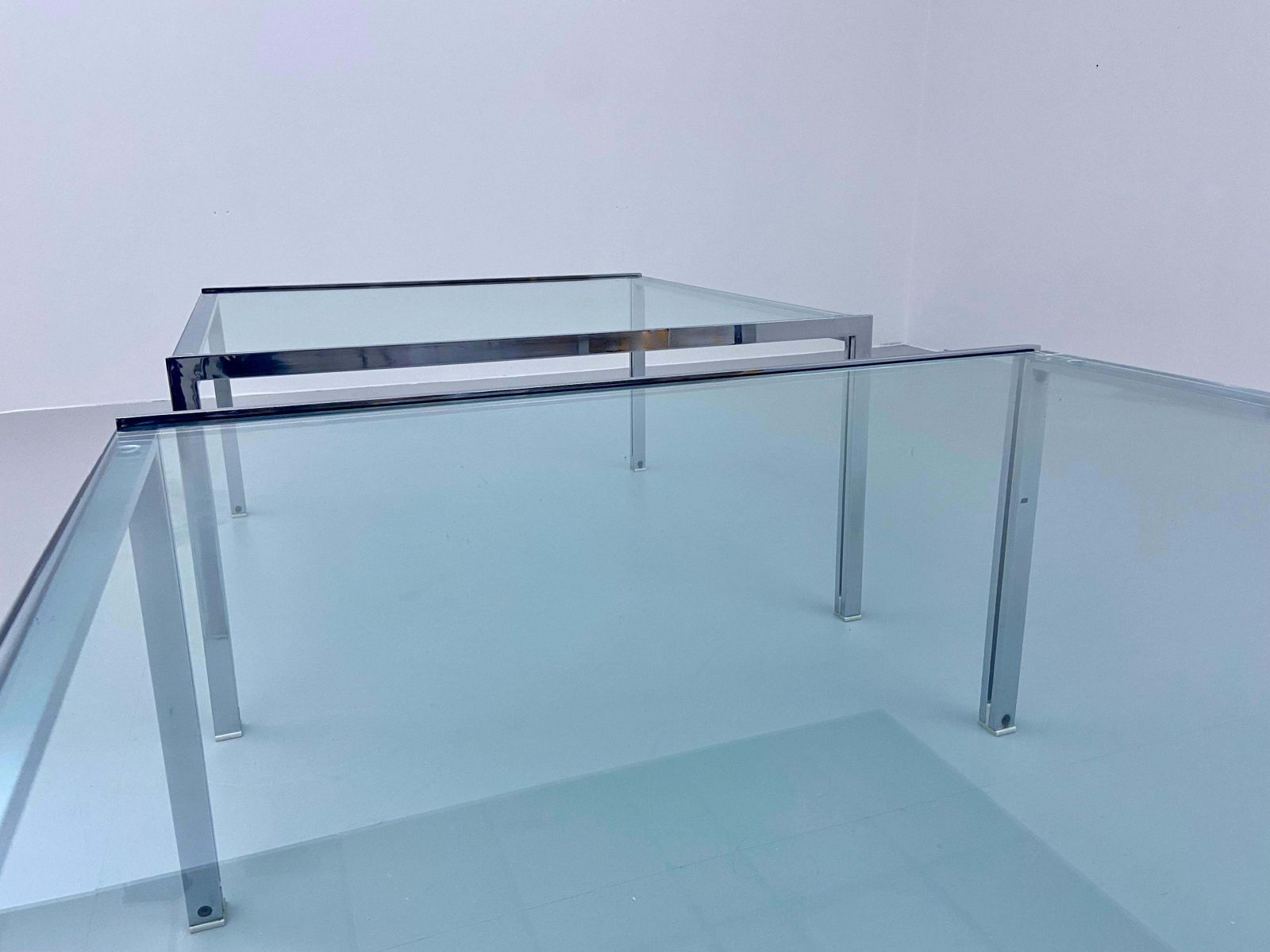 Ross Littell 'Luar' Salontafel In Glas En Metaal Voor Icf Padova, Italië, Jaren 1970 photo vintage