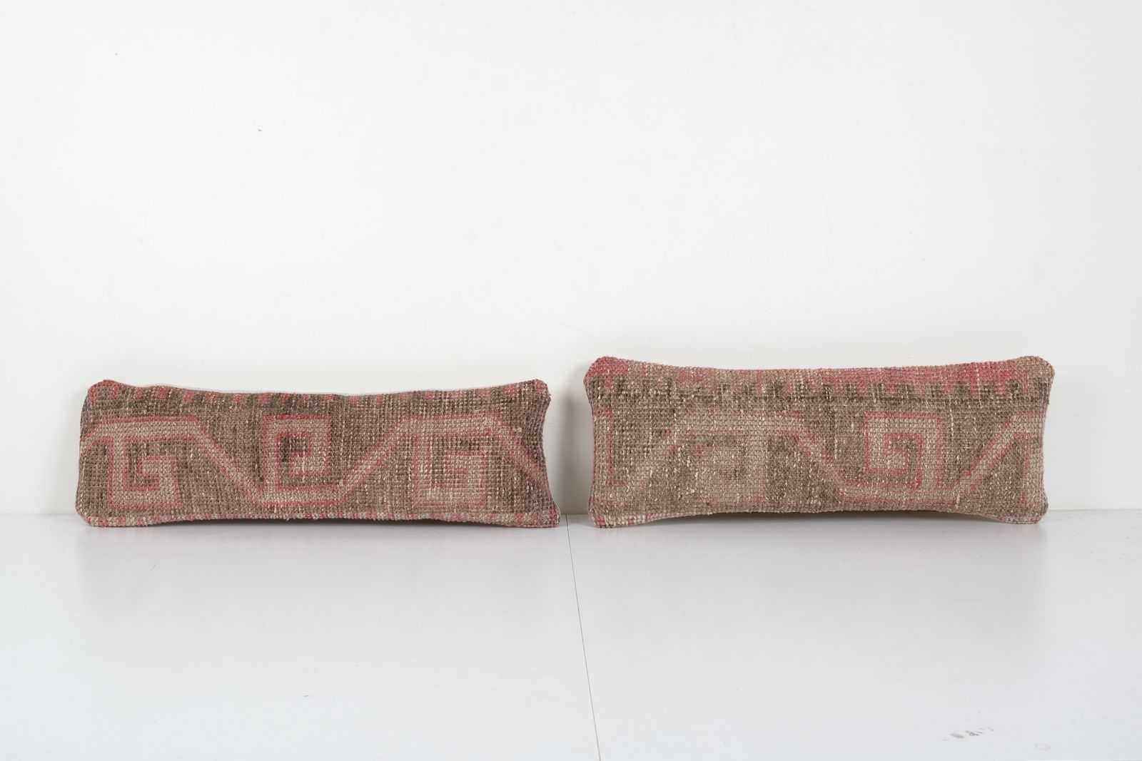 Set Of Two Anatolian Oblong Cushion, Ethnic Faded Vintage Handmade Lumbar