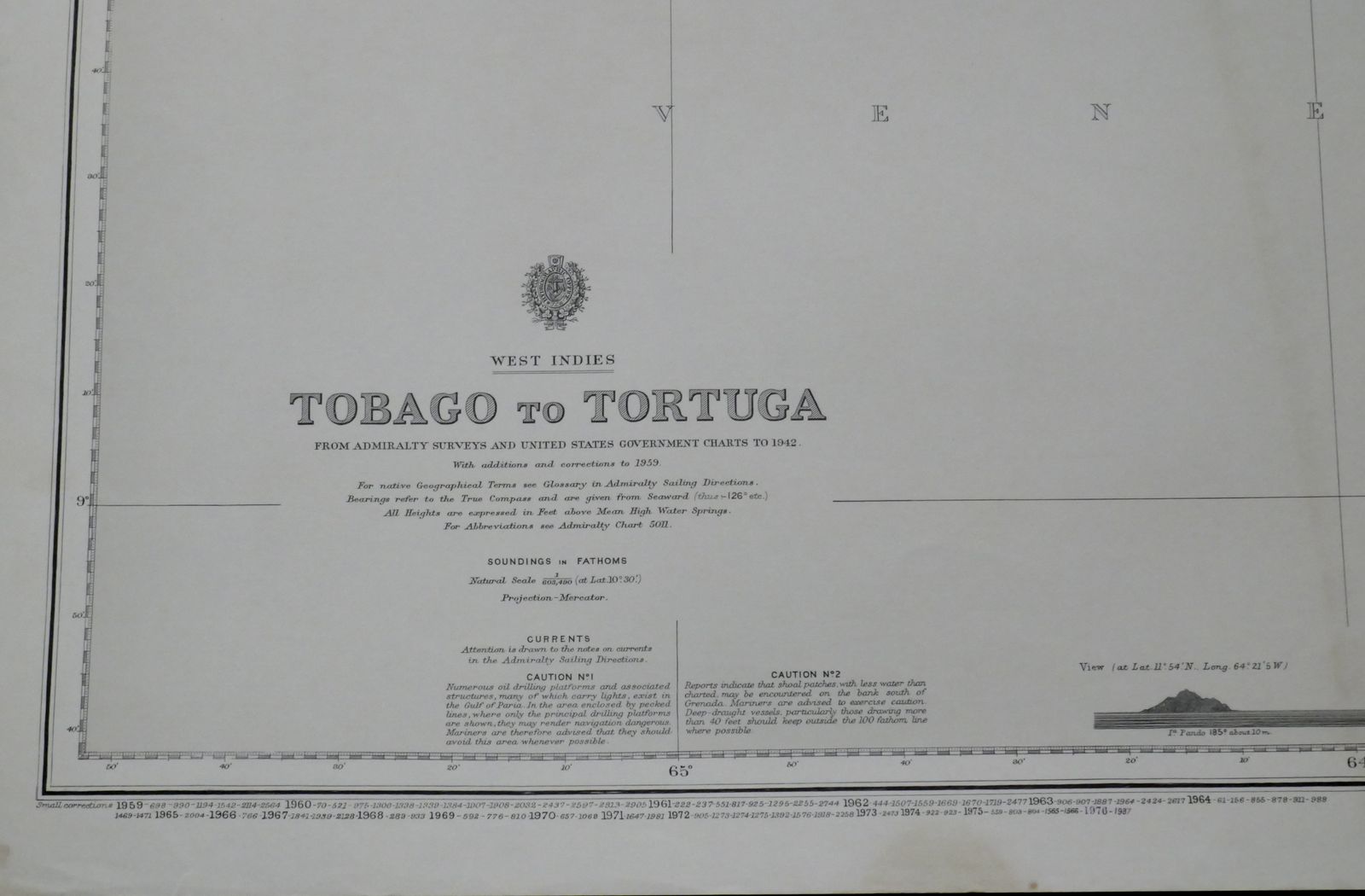 Nautical Chart West Indies Tobago Tortuga Admiralty 1959 photo furniture