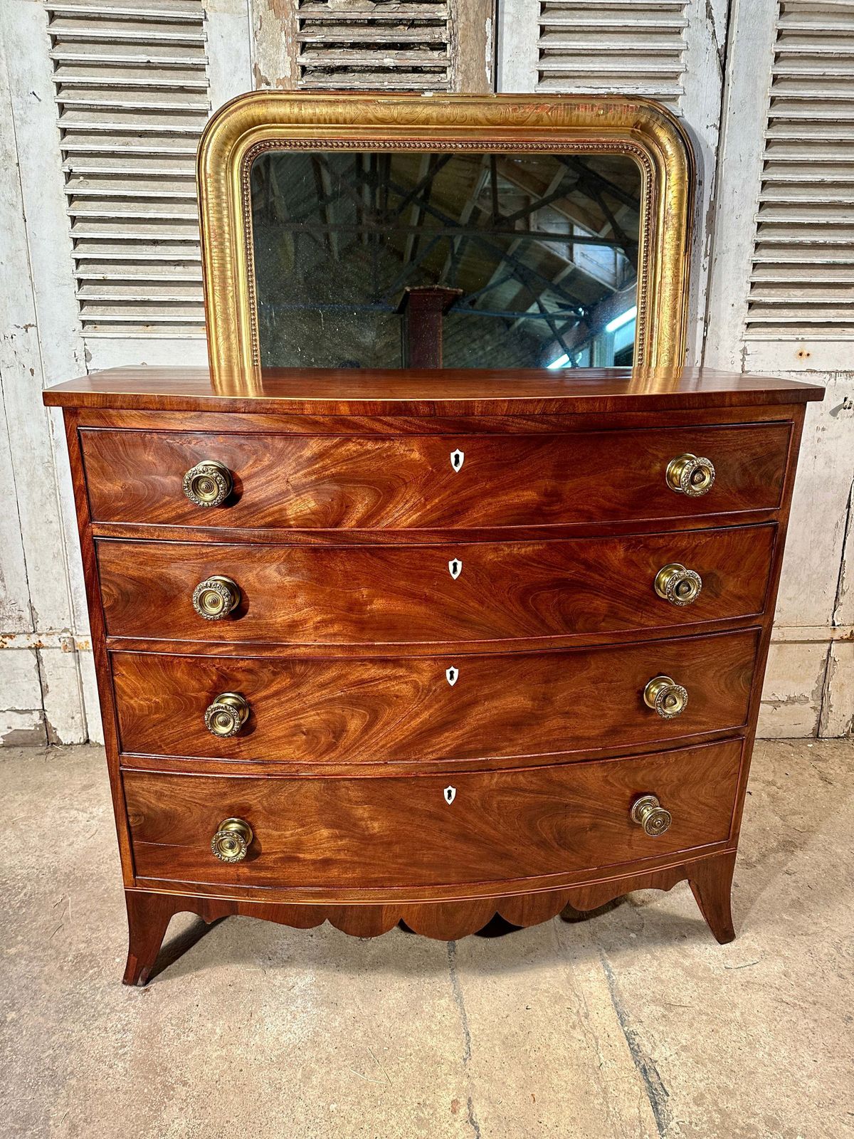 A Beautiful Regency Flame Mahogany Bow Front Chest Of Drawers Circa 1830 photo furniture