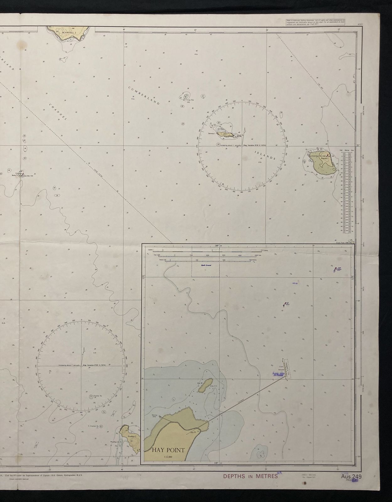 Nautical Chart Hay Point Penrith Island Queensland Australia Ran Aus 249 1971 photo for sale