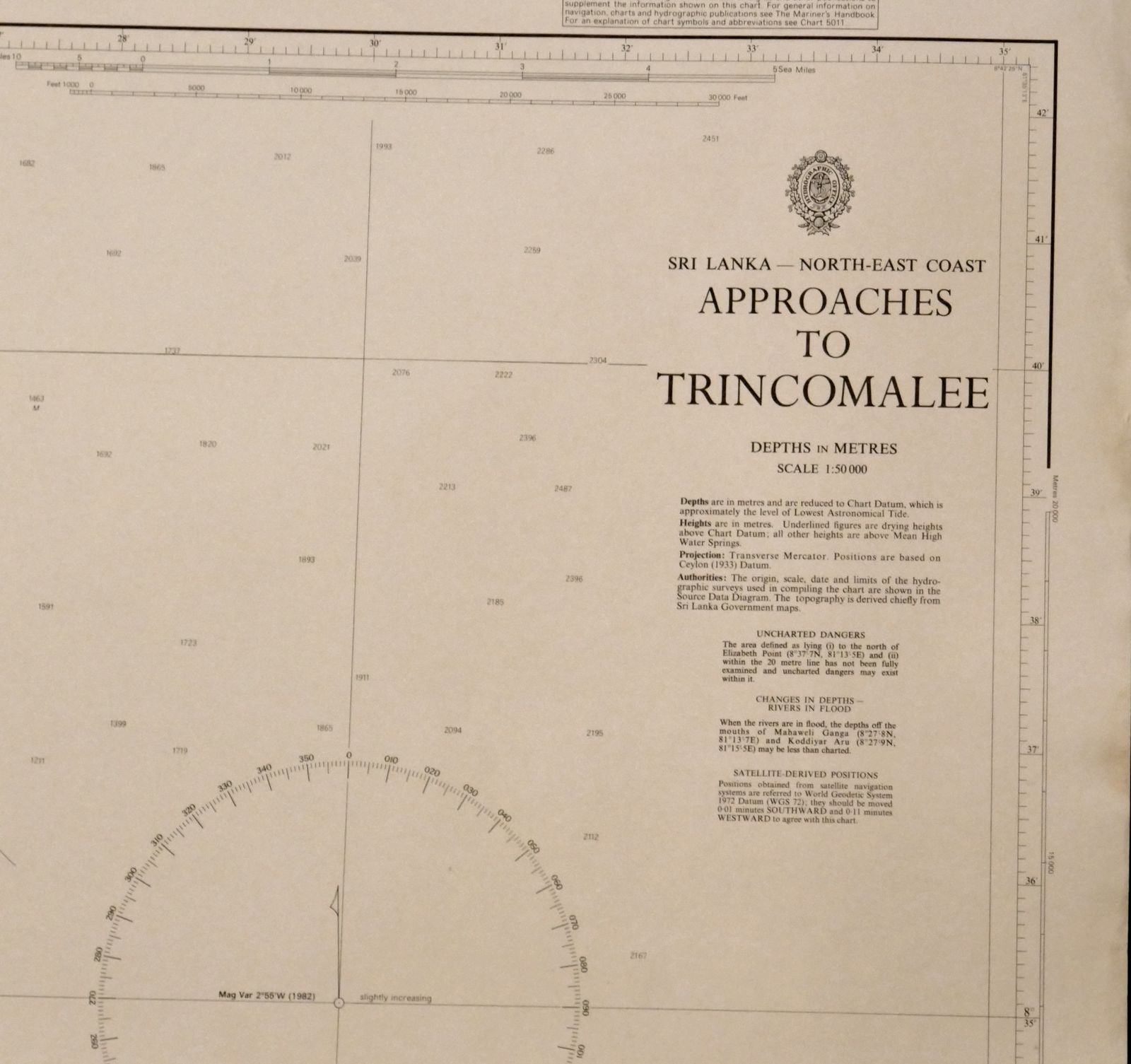 Nautical Chart Sri Lanka Approaches Trincalomee 1982 Admiralty photo furniture