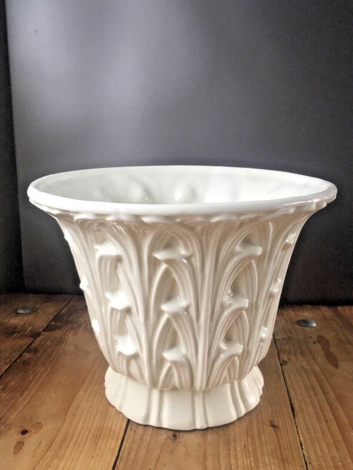 Rare Large Casa Fina Spain Reed Leaves Leaf Pottery Jardiniere Planter Plant Pot photo vintage