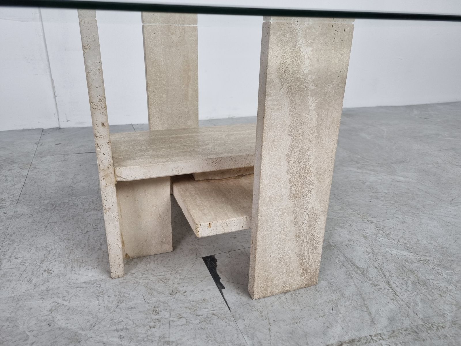 photo furniture Pair Of Vintage Travertine Side Tables By Willy Ballez, 1970s