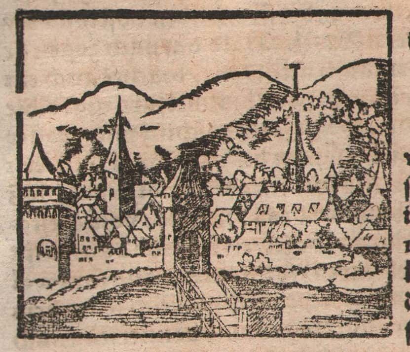 Munster Cosmographia Belagerung Von Bad Kreuznach Woodcut Siege Germany Colored photo for sale