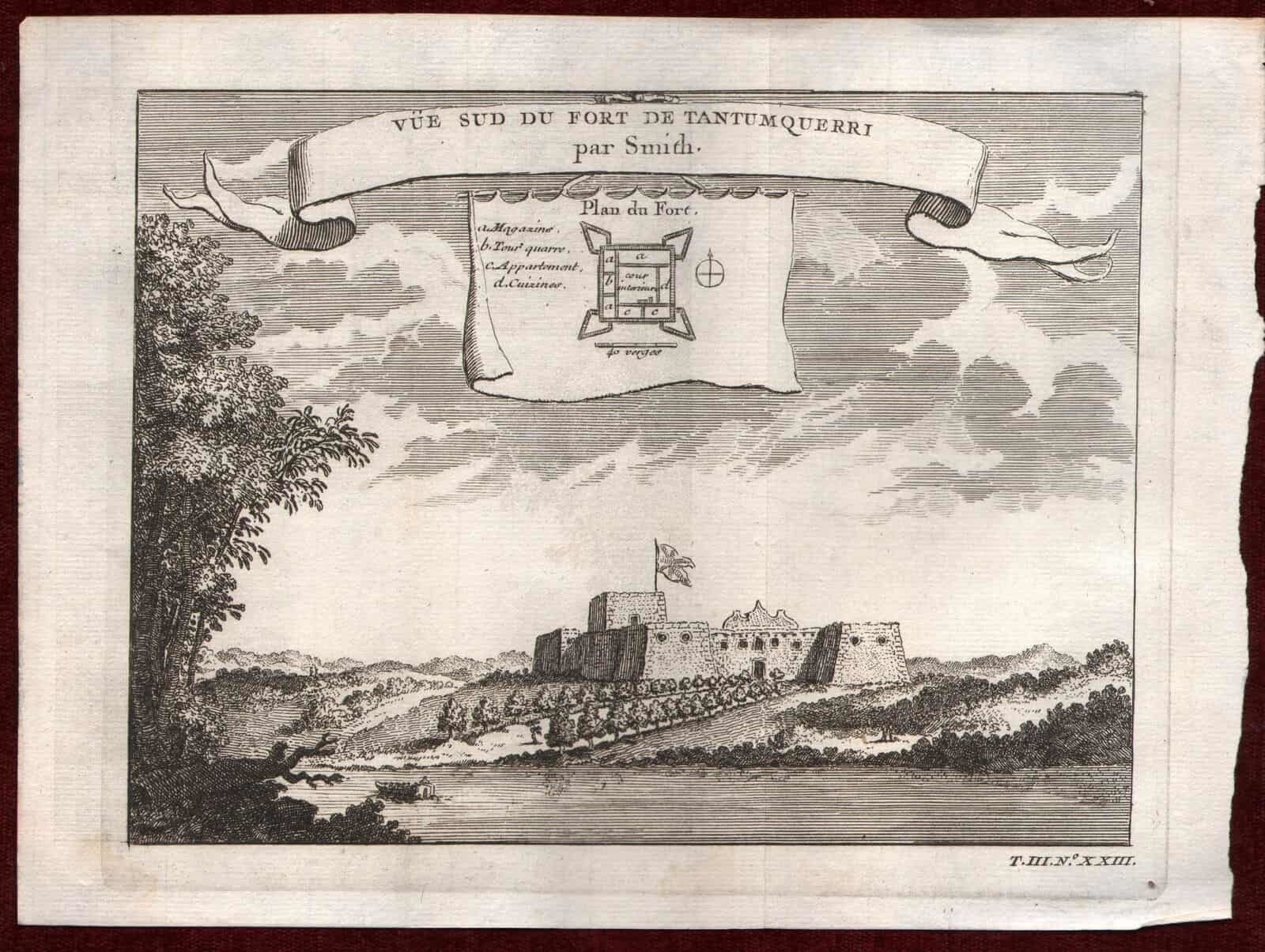 Ca1750 Vue Sud Tantumquerri West Africa Ghana Slave Trade Engraving Rare