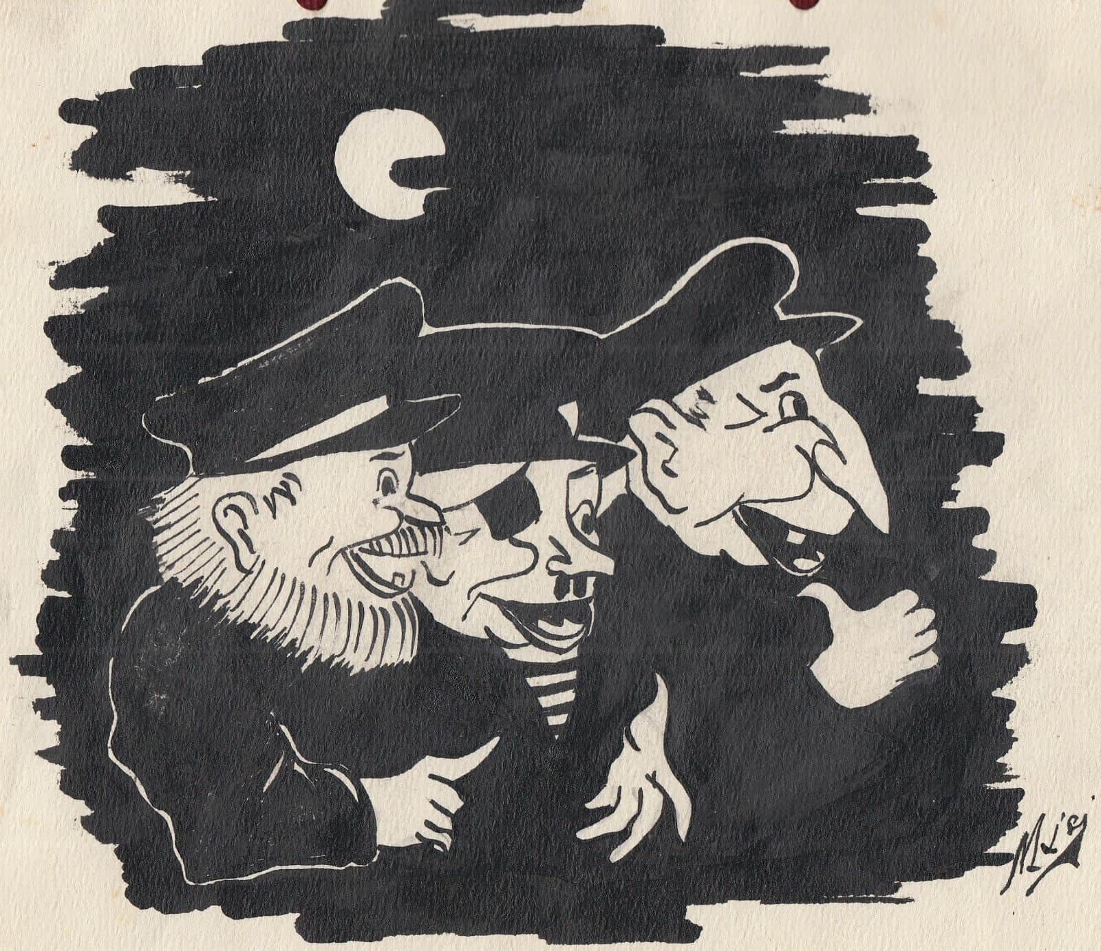 1950s Original Indian Ink Comics Cartoon Drawing Les Pieds Nickelés Tri Ugursuza