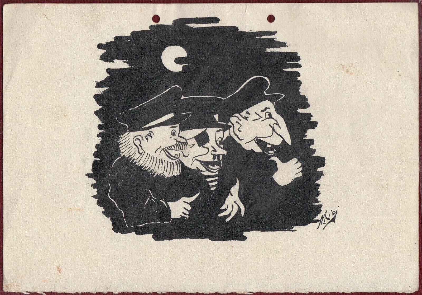 1950s Original Indian Ink Comics Cartoon Drawing Les Pieds Nickelés Tri Ugursuza photo furniture