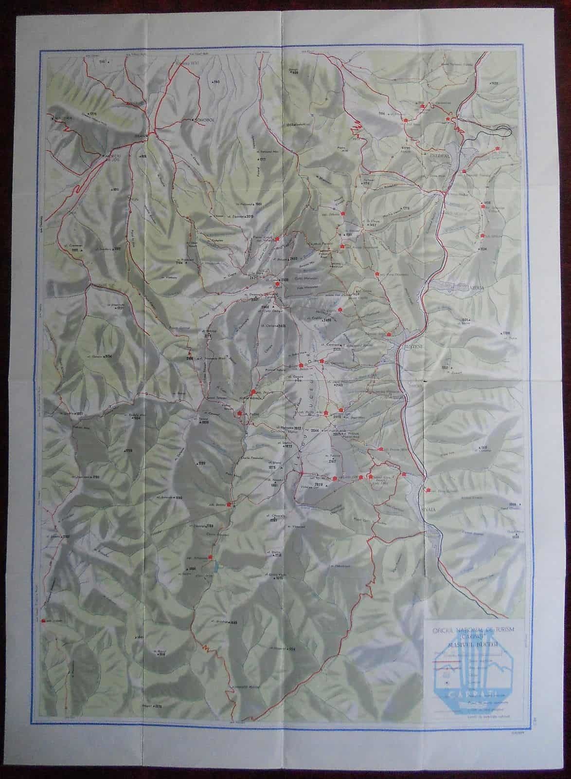 Geographic Map Bucegi Mountains Carpathian Romania 1950s photo furniture