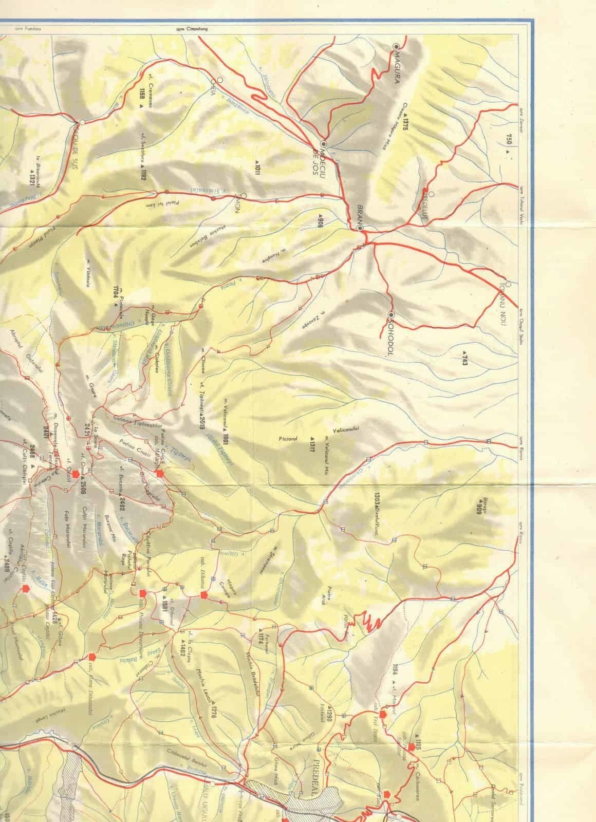 Geographic Map Bucegi Mountains Carpathian Romania 1950s photo 53.0
