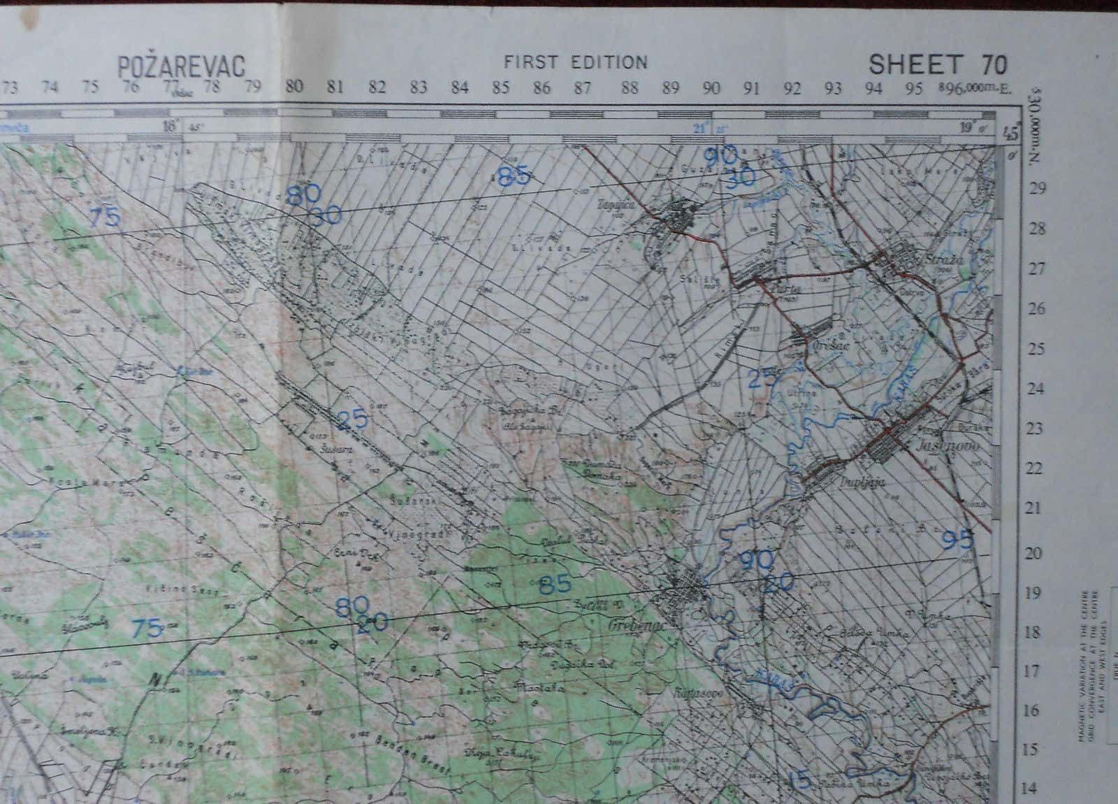 1943 Military Topographic Map Pozarevac Smederevo Braničevo Yugoslavia Wwii photo for sale