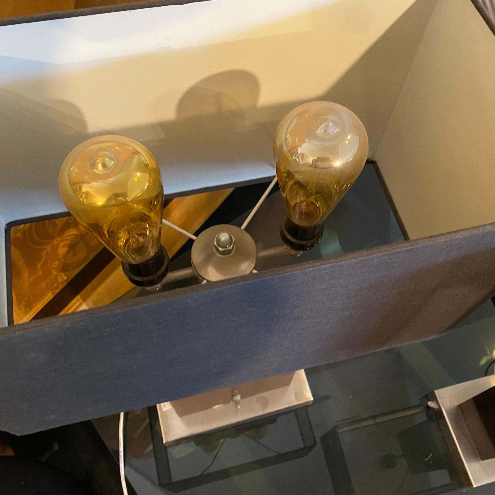 photo for sale Set Of Two 1980s Modernist Wood And Metal Italian Table Lamps