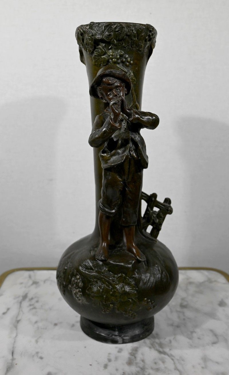 Pair Of Spelter Vases "Musician Children", After A. Moreau   Late 19th Century photo vintage