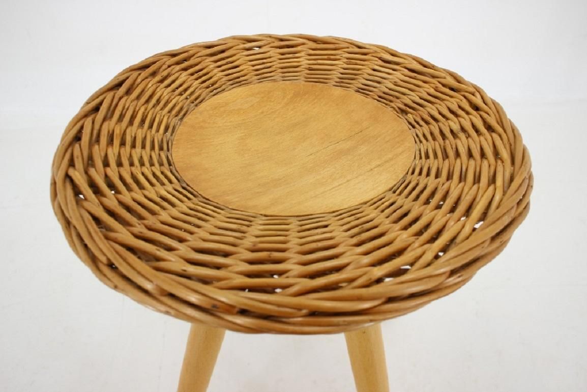 1970 Jan Kalous Beech An Rattan Side Table By Uluv,Czechoslovakia photo 193.0