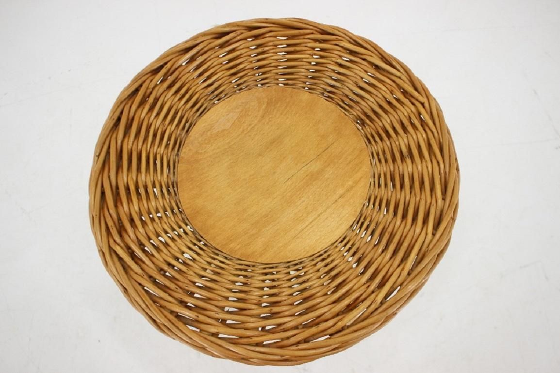 1970 Jan Kalous Beech An Rattan Side Table By Uluv,Czechoslovakia photo vinterior