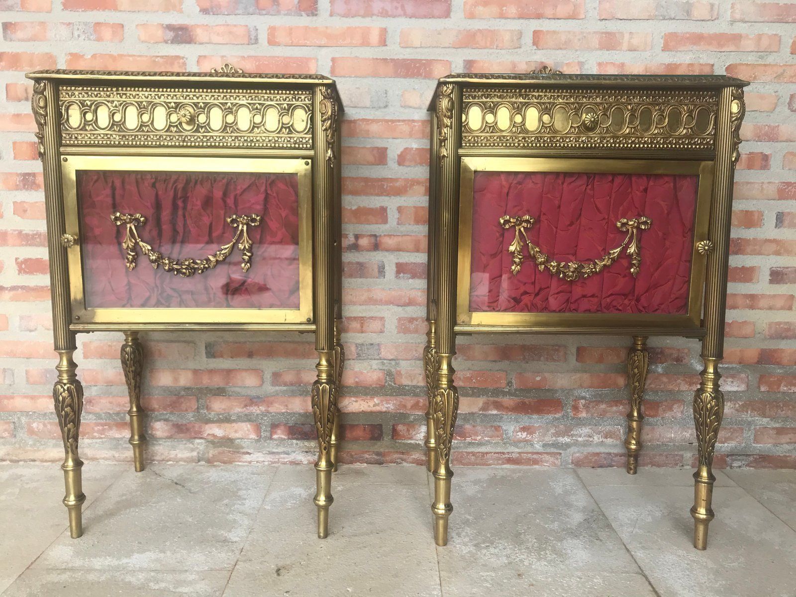 Antique Louis XVI Bronze & Glass Nightstands, Set Of 2 Bedside Tables