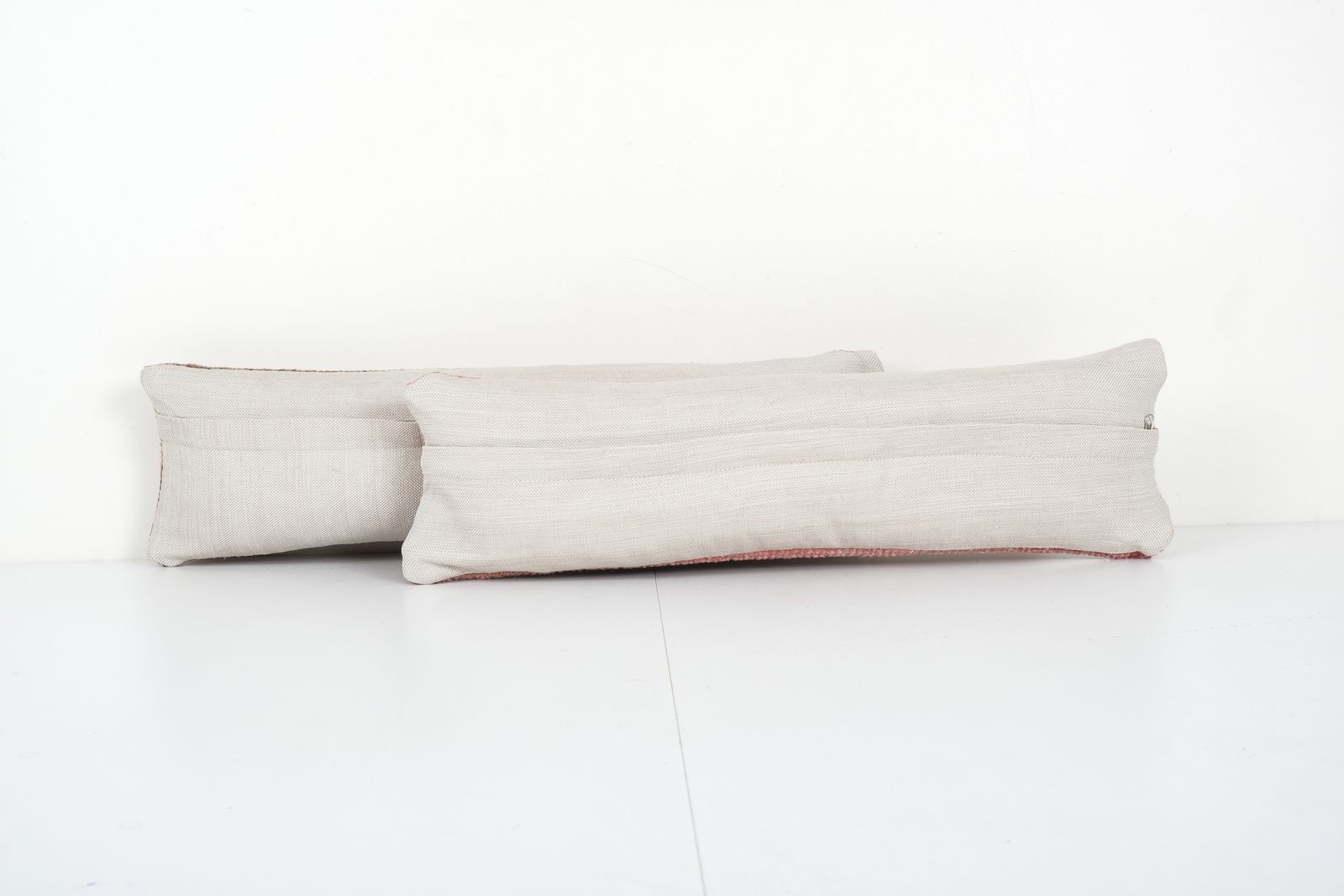 Muted Carpet  Pillow, Set Of Two Faded Ethnic Turkish Yastik Pillow, Pair Oushak Pillow Cover 8'' X 20'' photo Textiles