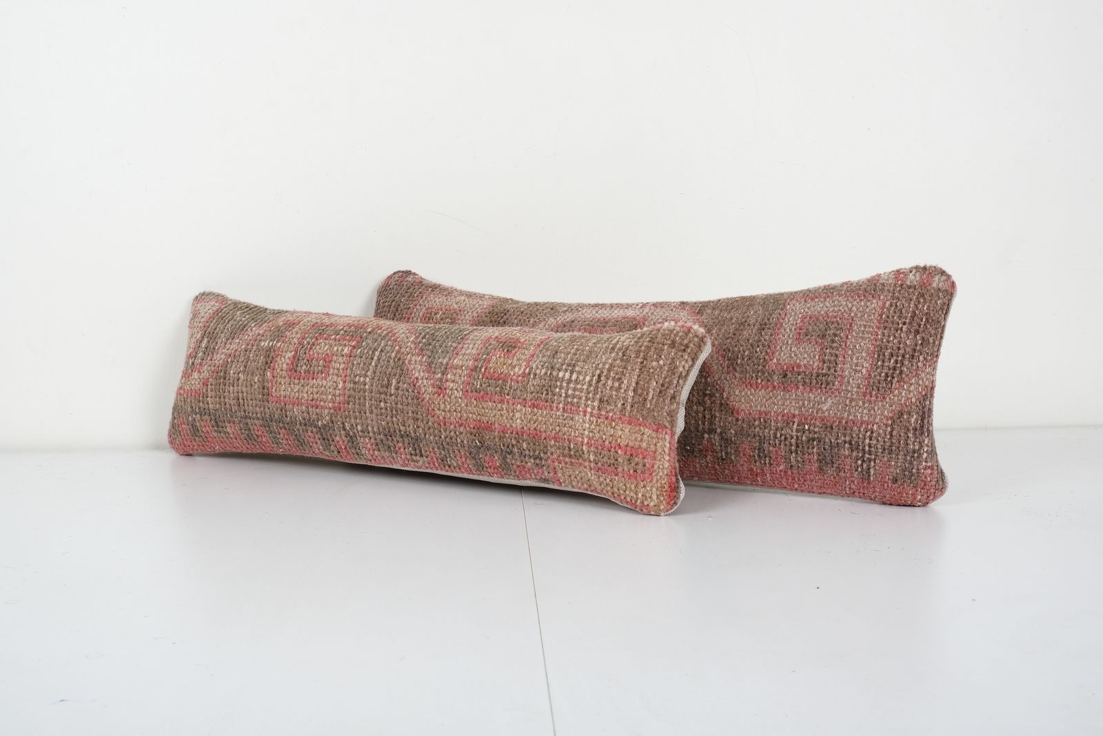 Set Of Two Turkish Ousha Pillow Cover, Pair Boho Woven Lumbar Carpet  Cover Set Of Two Turkish Oushak Rug Pillow Cover, photo for sale