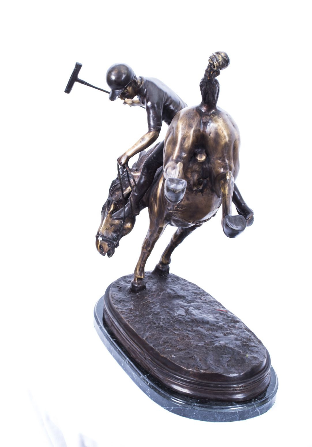 Vintage Bronze Polo Player Bucking A Horse Sculpture 20th Century photo vinterior