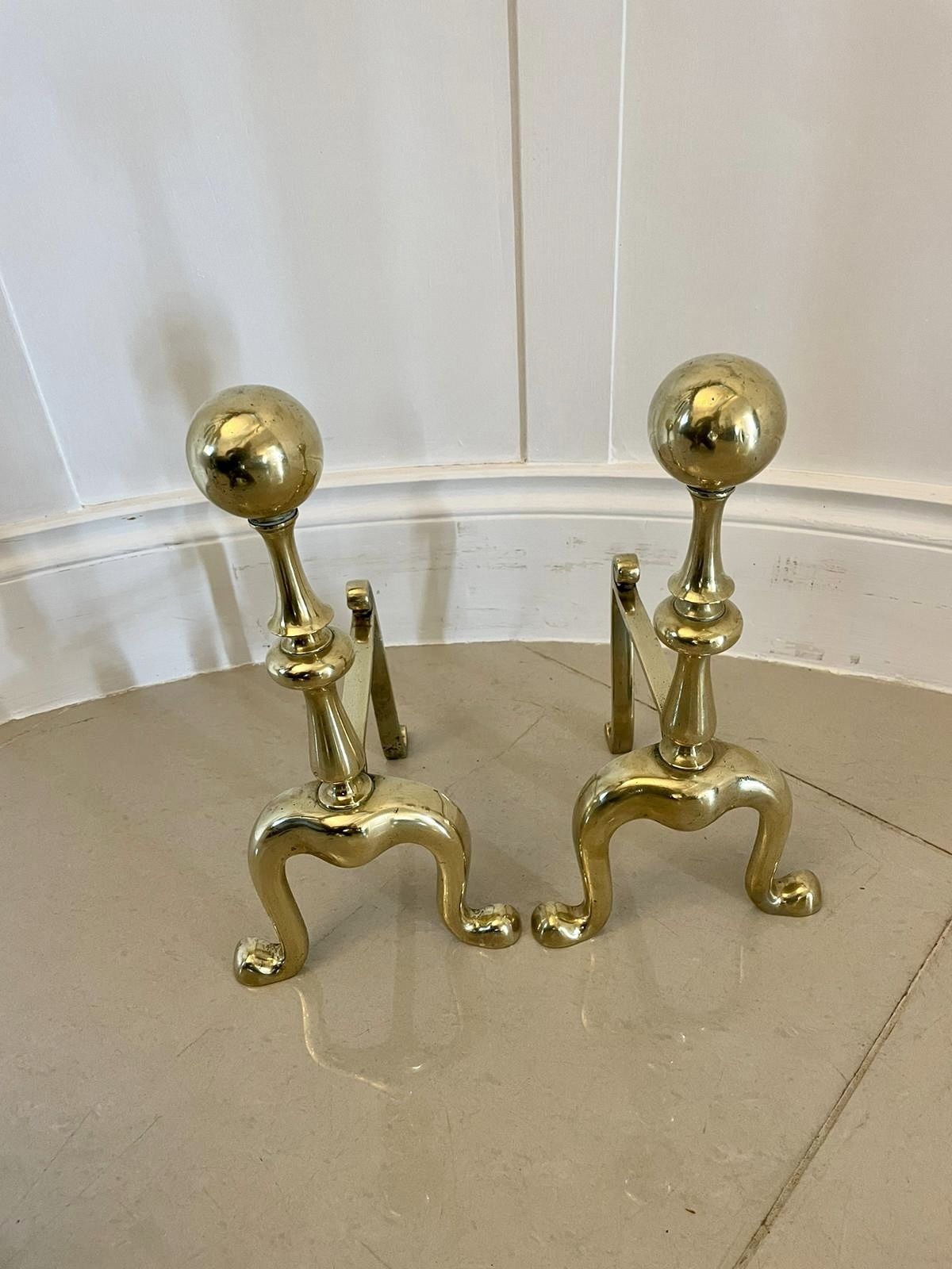Pair Of Antique 19th Century Quality Brass Fire Dogs