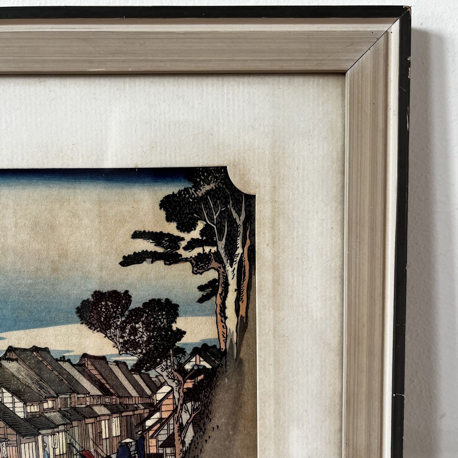 Japanese Woodcut Print Of Japanese Fishing Village photo for sale