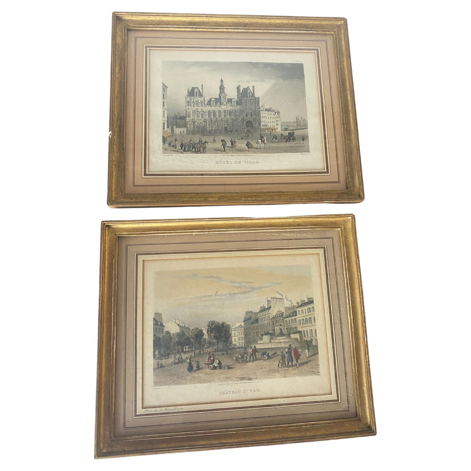 Pair Of 19th Century Engraving, In Color, Representing Paris Monuments, France
