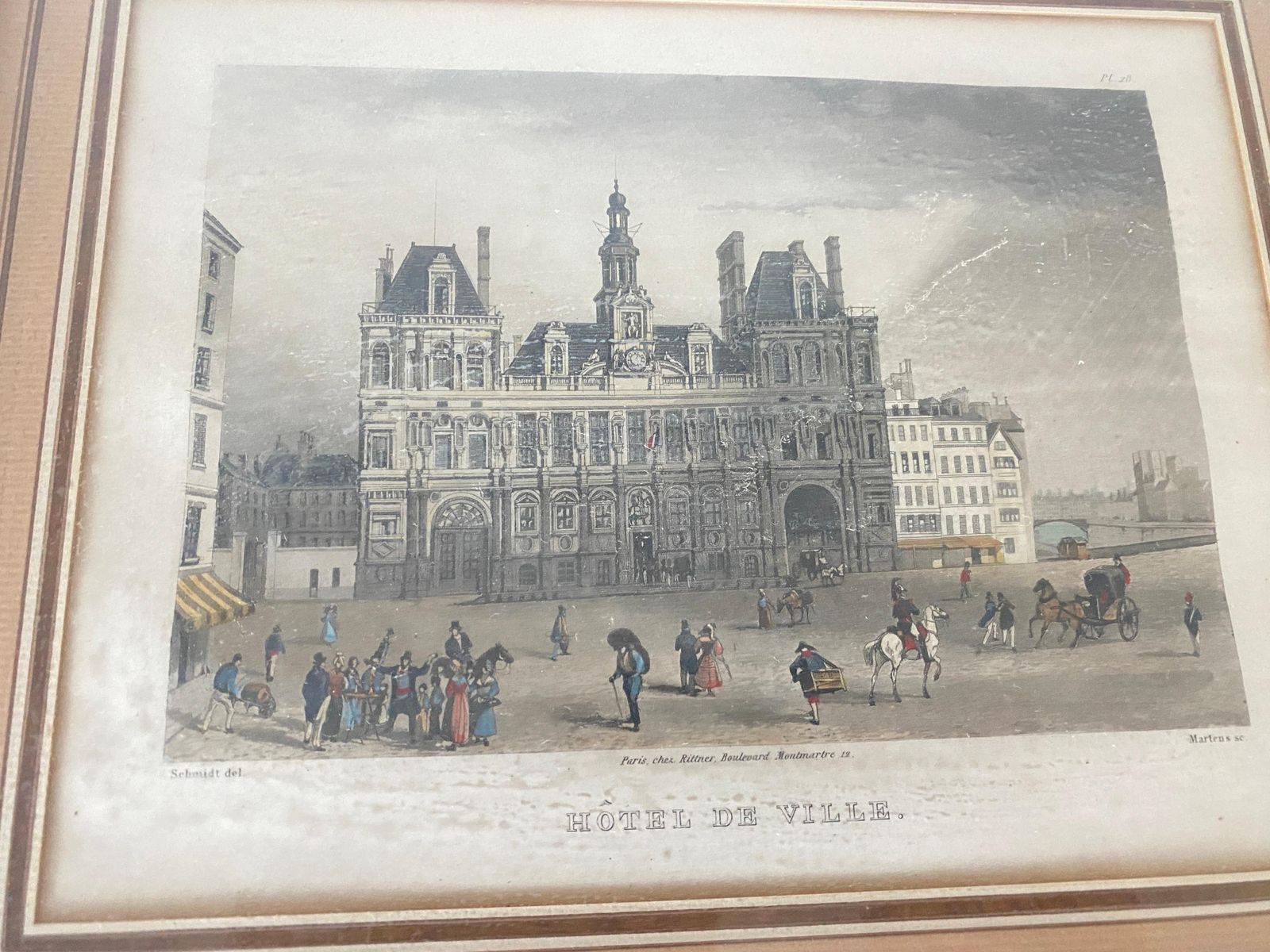 Pair Of 19th Century Engraving, In Color, Representing Paris Monuments, France photo vintage