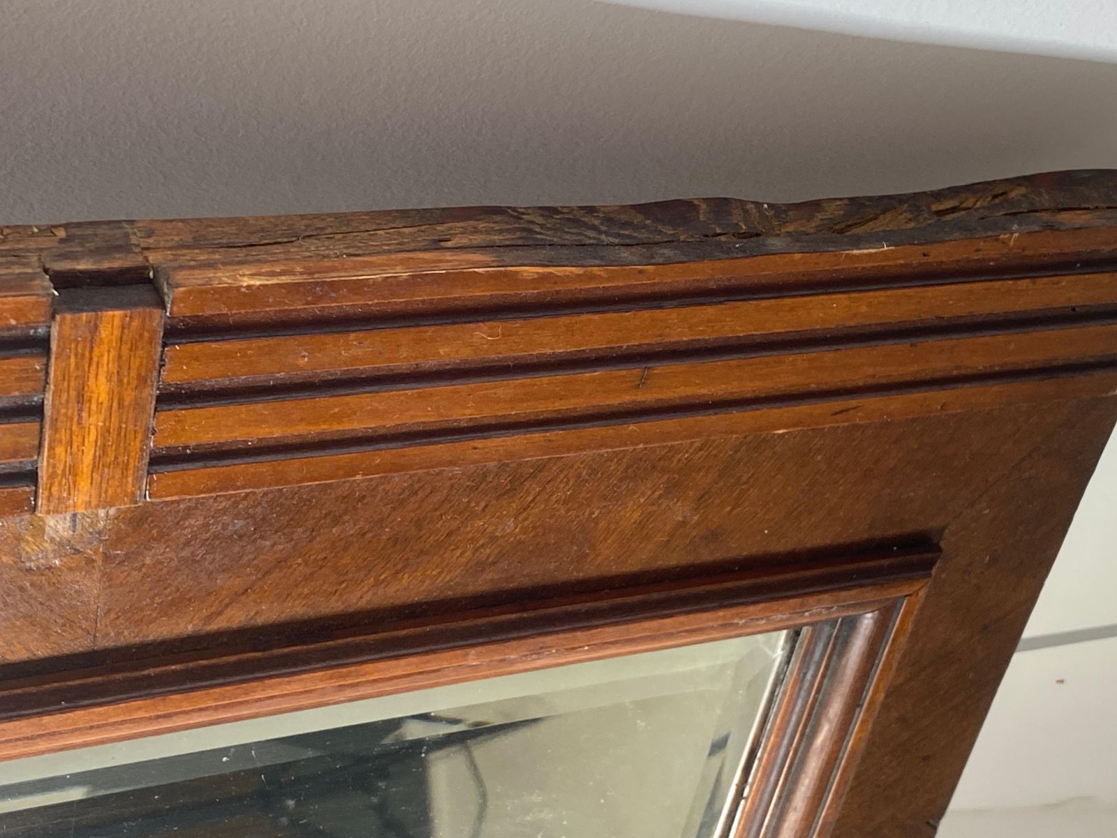 Art Nouveau Wood Wall Mirror With Facet Cut, Austria, Circa 1900 photo vintage