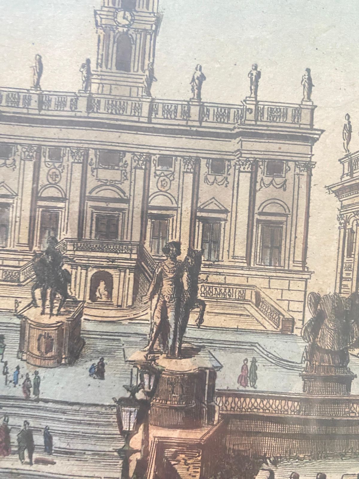 Engraving In Color, Architectural Place, With Characters, Italy 19th photo Art